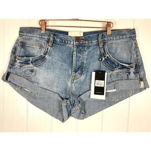 One Teaspoon Low Waist Beach Blu Bandit Denim Shorts NWT Size 34